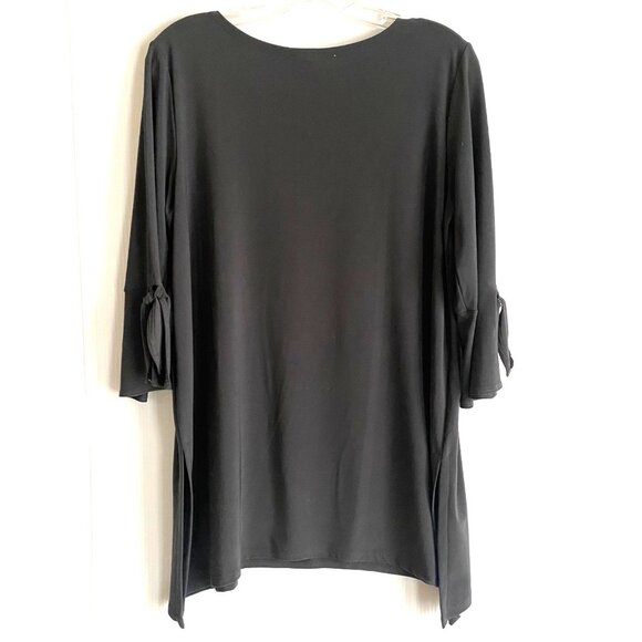 size M Clara Sun Woo tie cuff 3/4 sleeve side vent tunic top blouse gray lagenlo - Picture 5 of 8